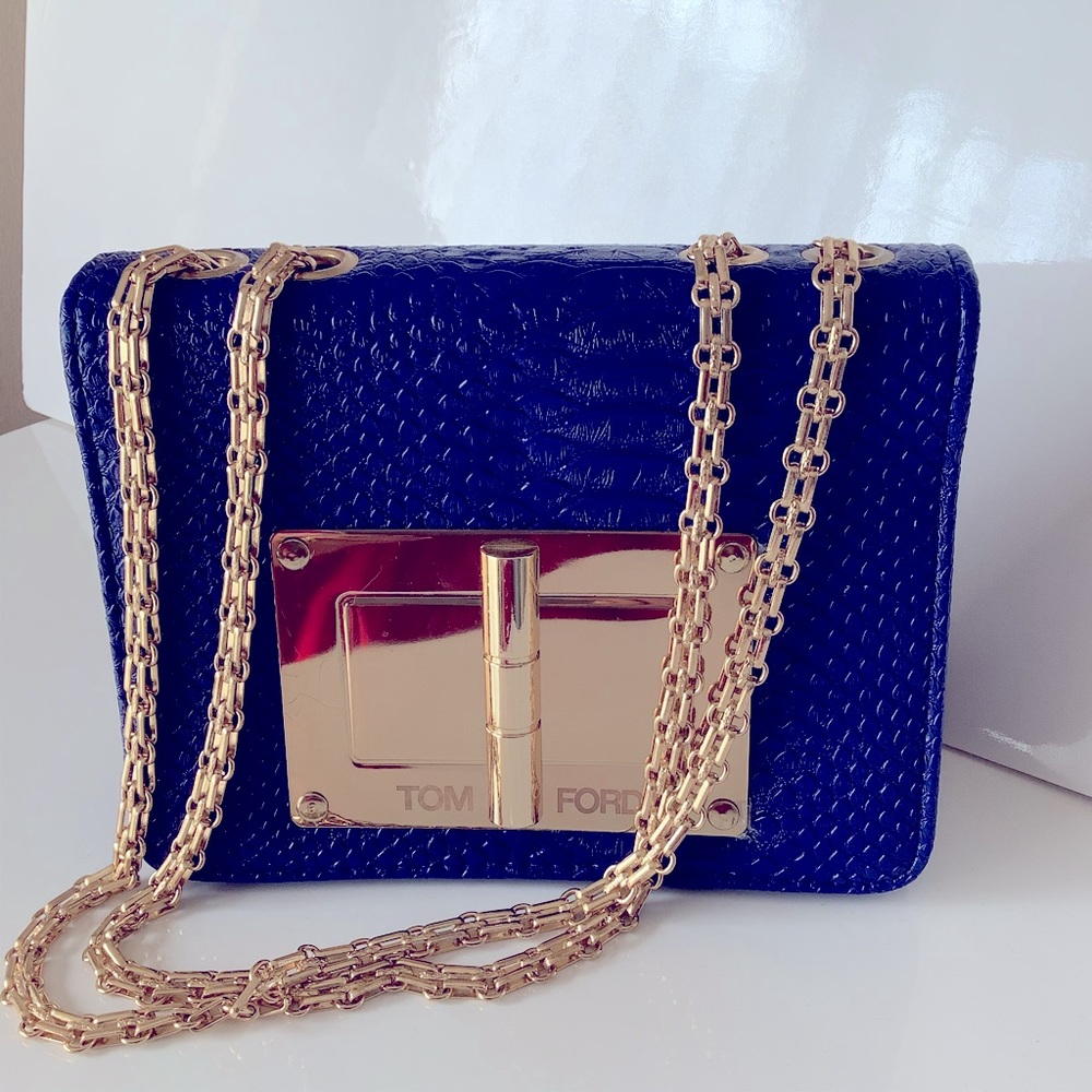 Tom ford crossbody hand bag blue and gold